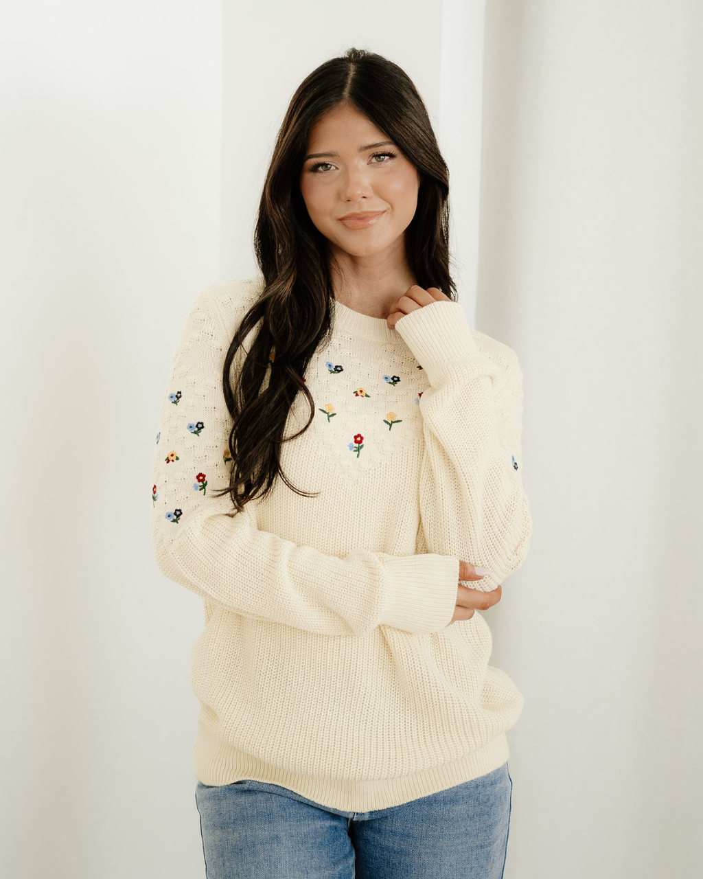 Gemma Flower Embroidered Detail Casual Sweater