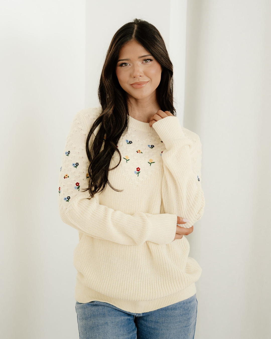 Gemma Flower Embroidered Detail Casual Sweater