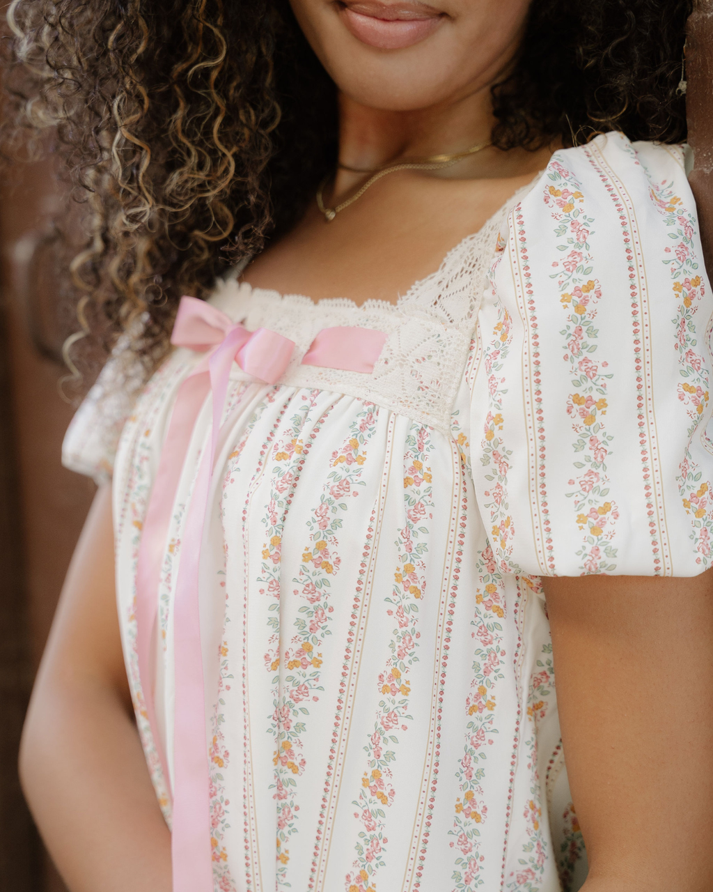 Birdie Ribbon Bow Lace Trim Square Neck Mini Dress