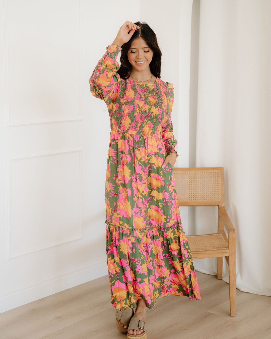 Tinsley Smocked Bodice Ruffled Long Dress
