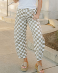 Riley Checkered Print Denim Barrel Pants