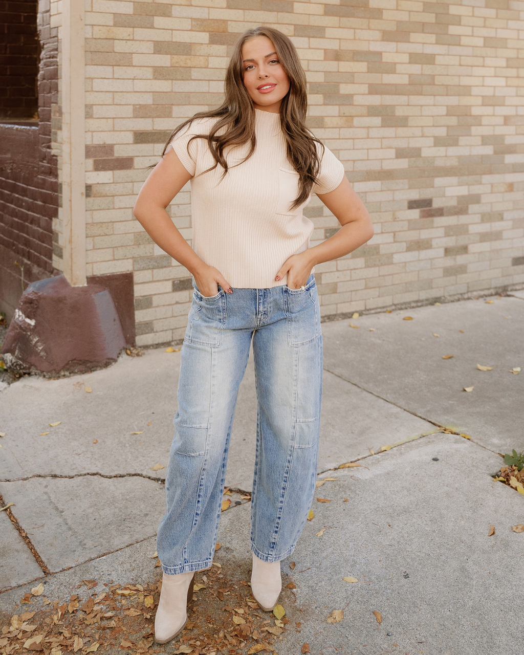 Mya Pocket Ribbed Knit Short Sleeve Sweater