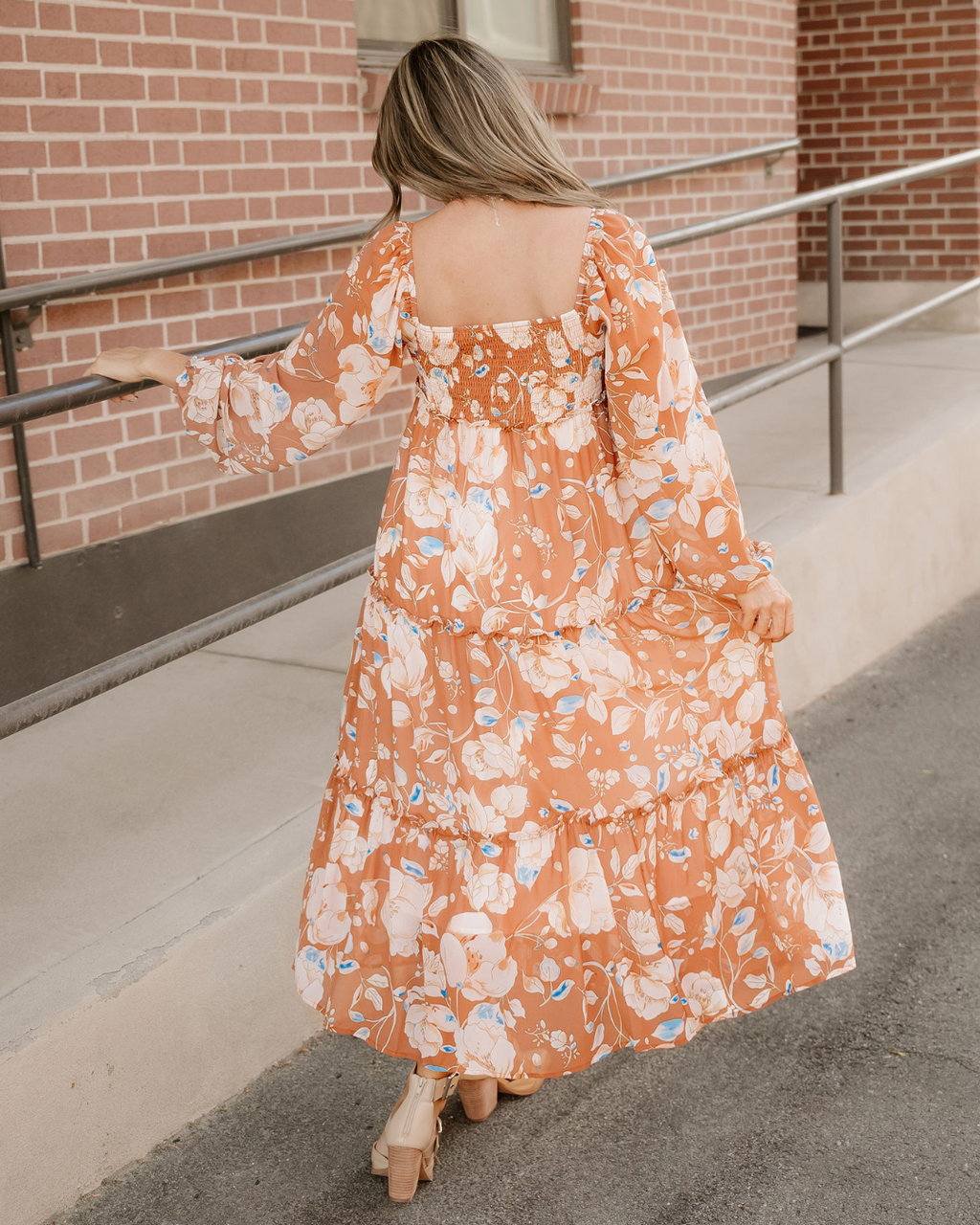 Felicity Shirred Square Neck High Waist Maxi Dress