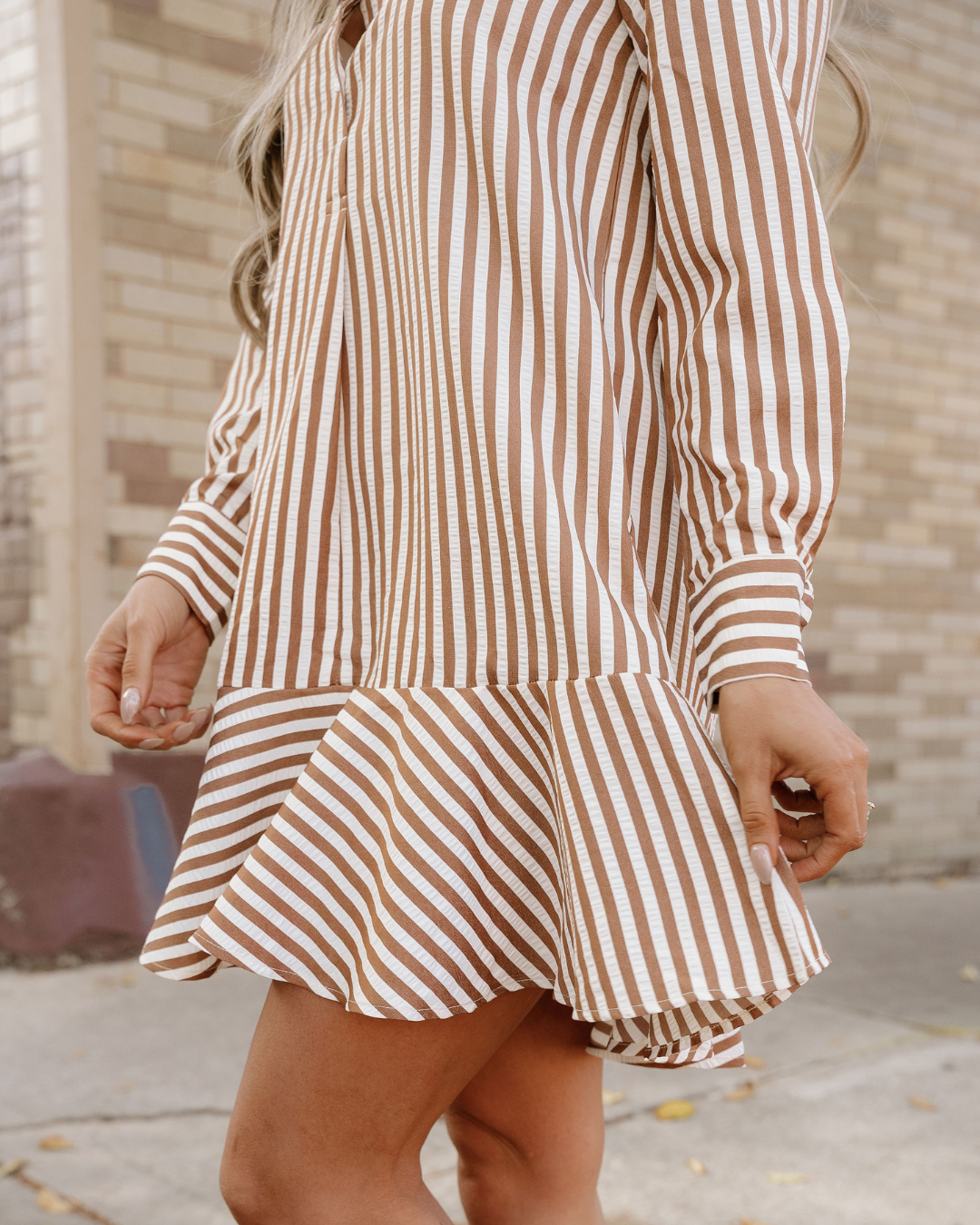 Dallas Ruffled Hem Collared Long Sleeve Shirt Mini Dress