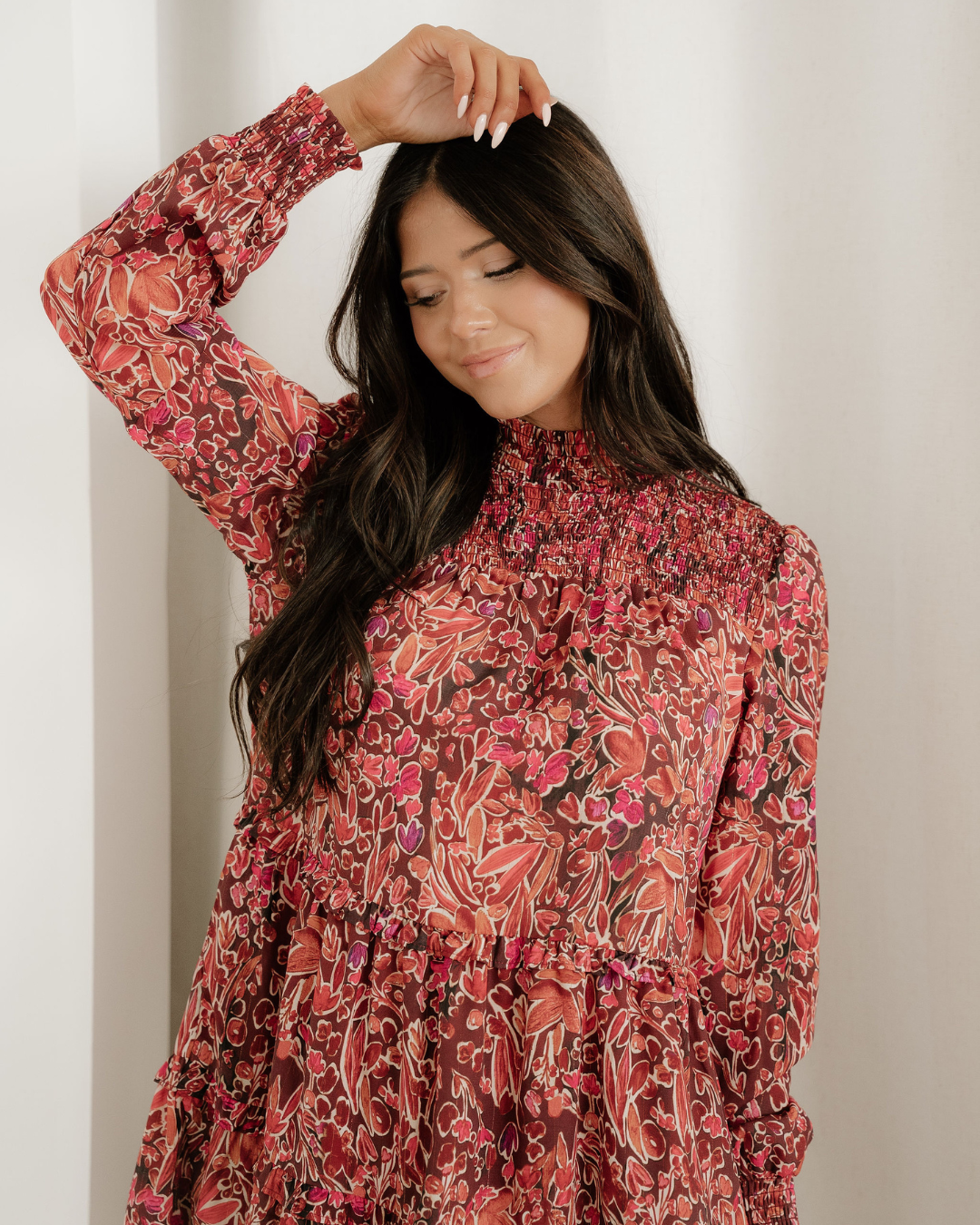 Lilith Shirred High Neck Loose Mini Dress