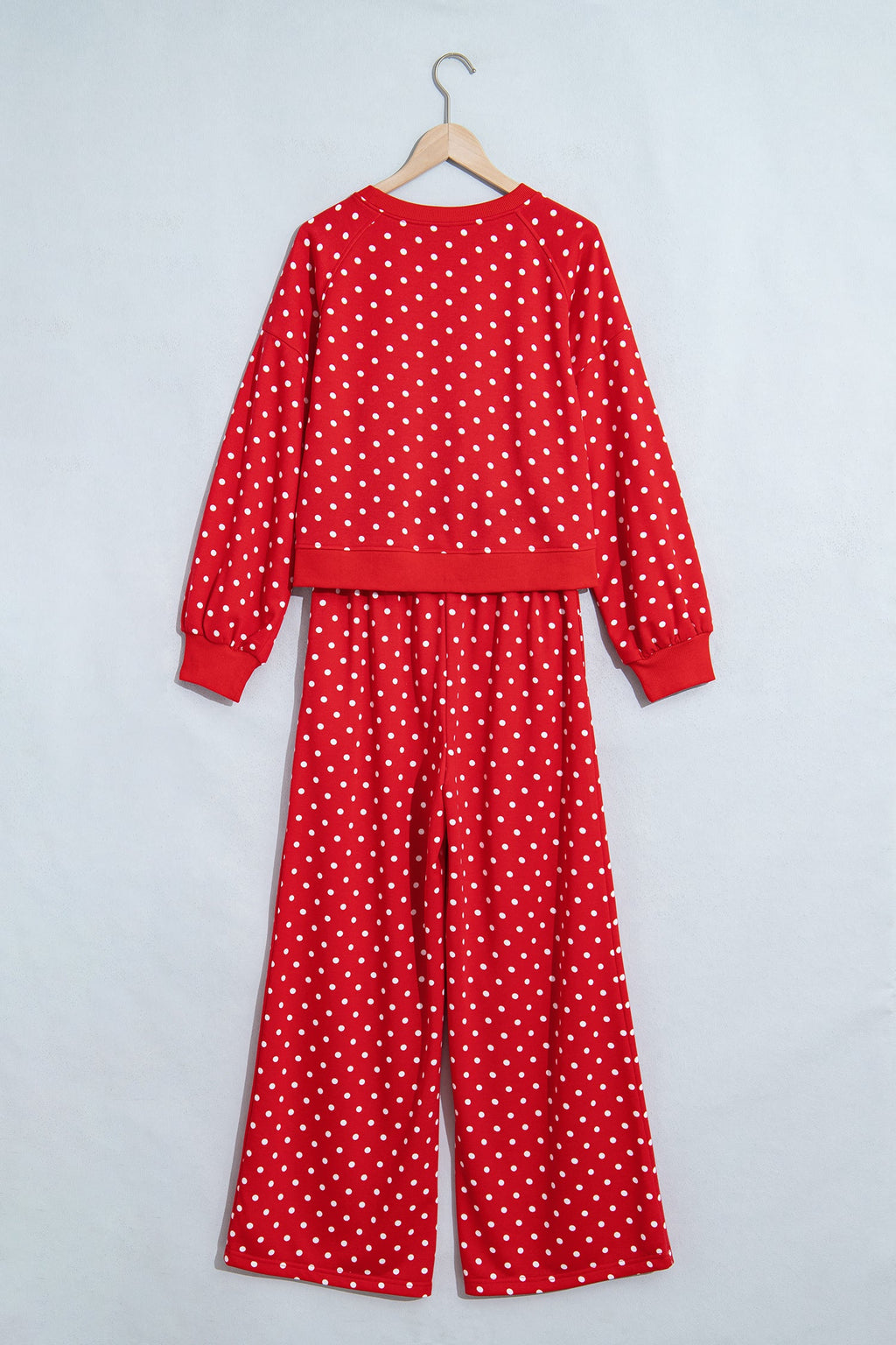 Jane Polka Dot Drawstring Wide Leg Long Sleeve Top Pant Set