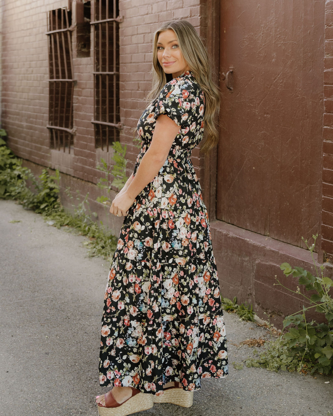 Calla V Neck Pleated Tiered Maxi Dress