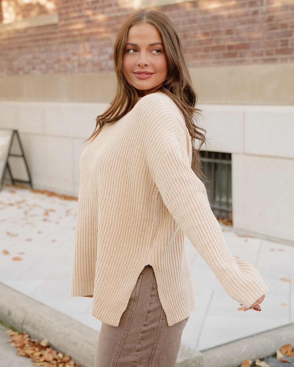 Lou Drop Shoulder Side Slits Loose Sweater