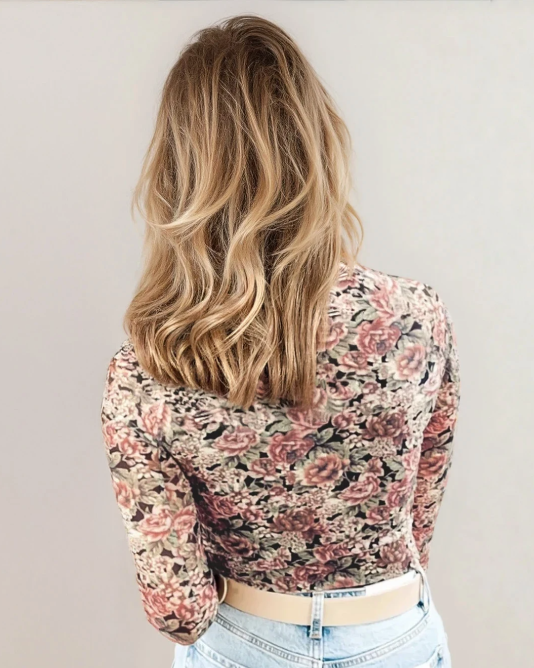 Ophelia Retro Floral Print Mock Neck Mesh Long Sleeve Top - Black