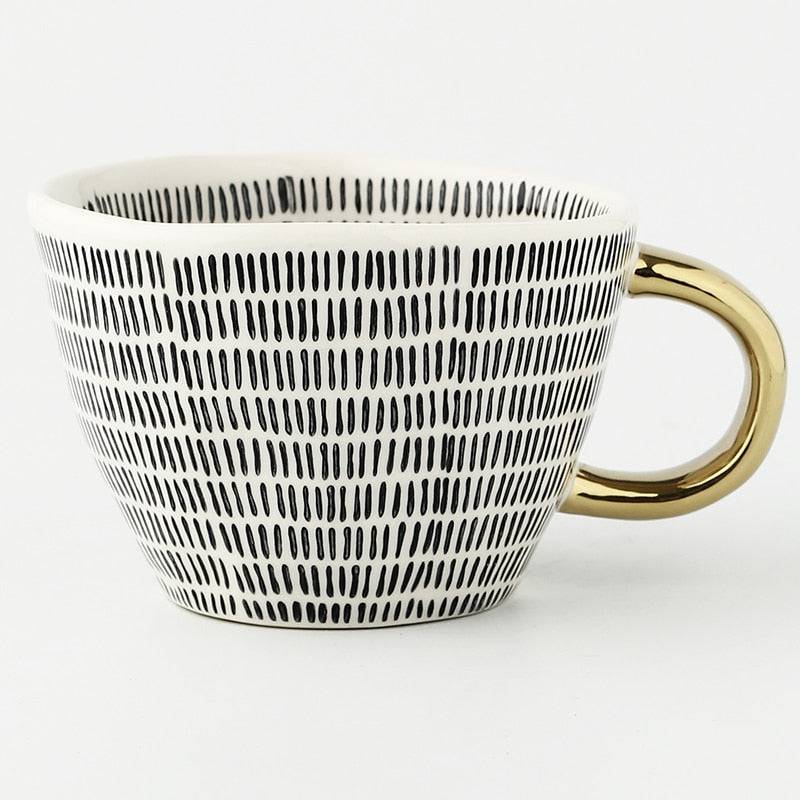 Lechsi Hand Painted Gold Handle Ceramic Mugs