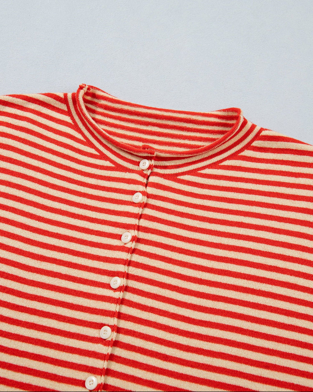 Amelia Striped Button Collar Long Sleeve Knit Cardigan
