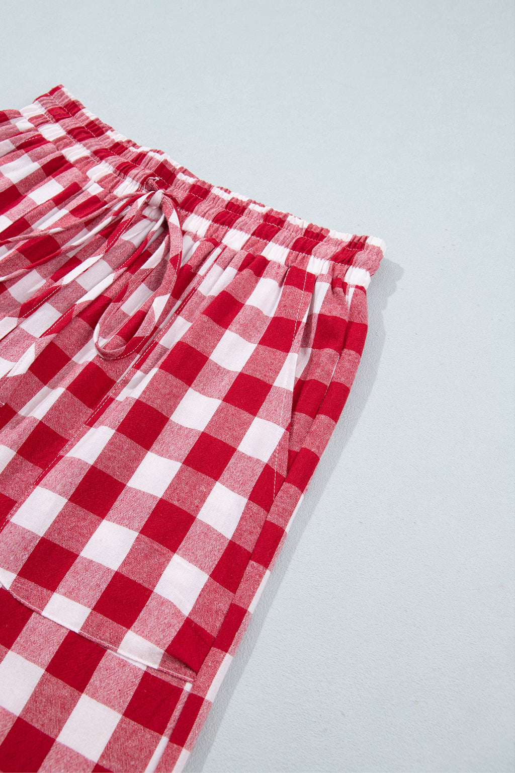 Gingham Tie Elastic Waist Shift Pants