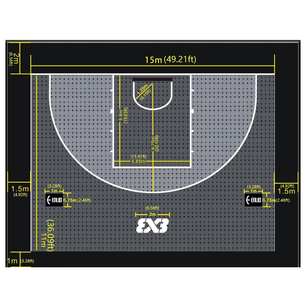 USA Enlio Official 3X3 Basketball Court – FIBA Certified – 25' x 40' Half Court