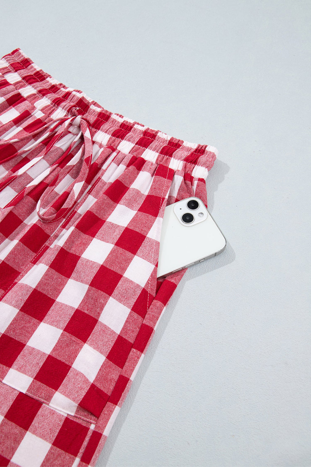 Gingham Tie Elastic Waist Shift Pants