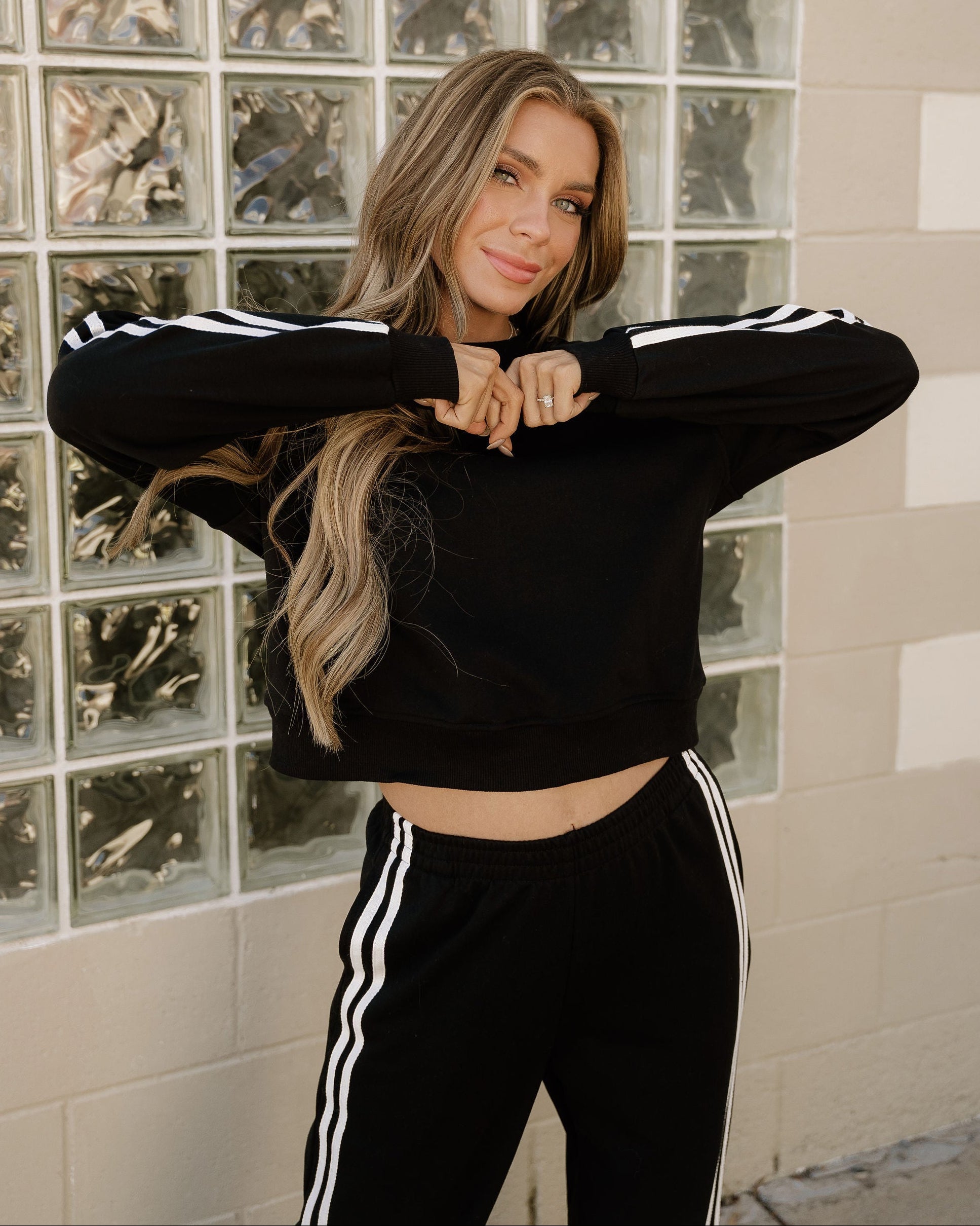 Pullover Wide Leg Pants 2pcs Outfit - Black