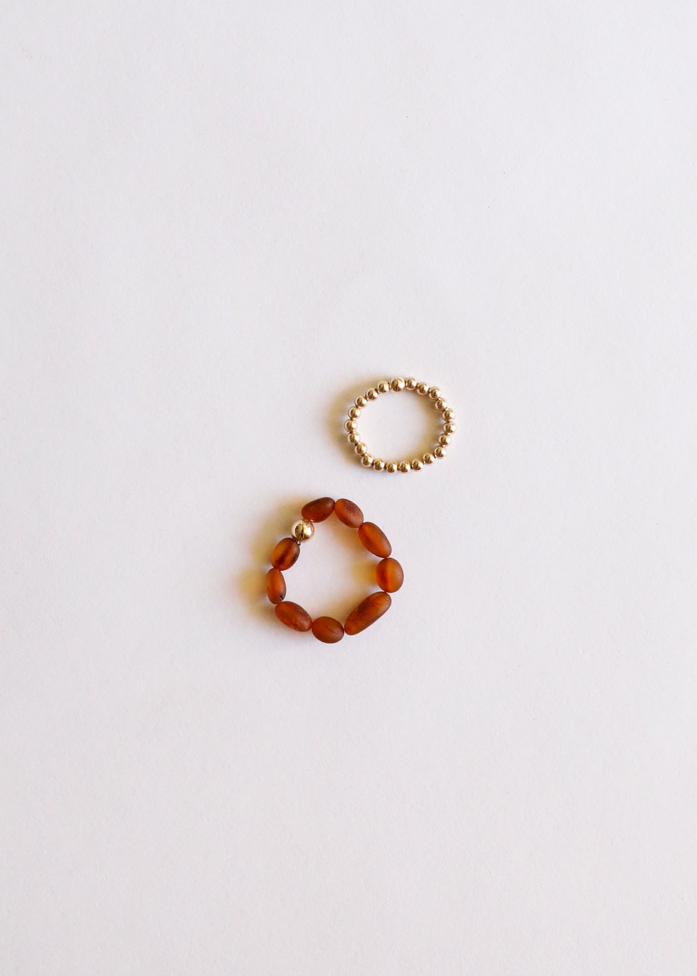 Raw Cognac Baltic Amber + 14K Gold Filled Beaded Ring Stack