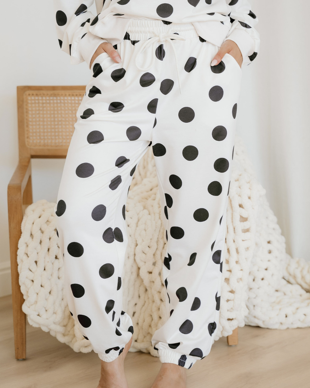 Polka Dot Pullover Drawstring Jogger Pant Set