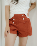 Clay Button Decor Scalloped Edge High Waist Corduroy Shorts