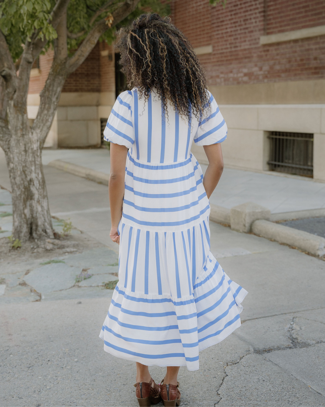 Tiffany Ricrac Trim Notched Neck Half Sleeve Vacation Dress
