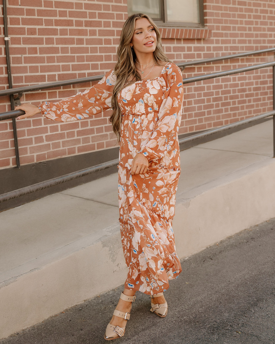 Felicity Shirred Square Neck High Waist Maxi Dress