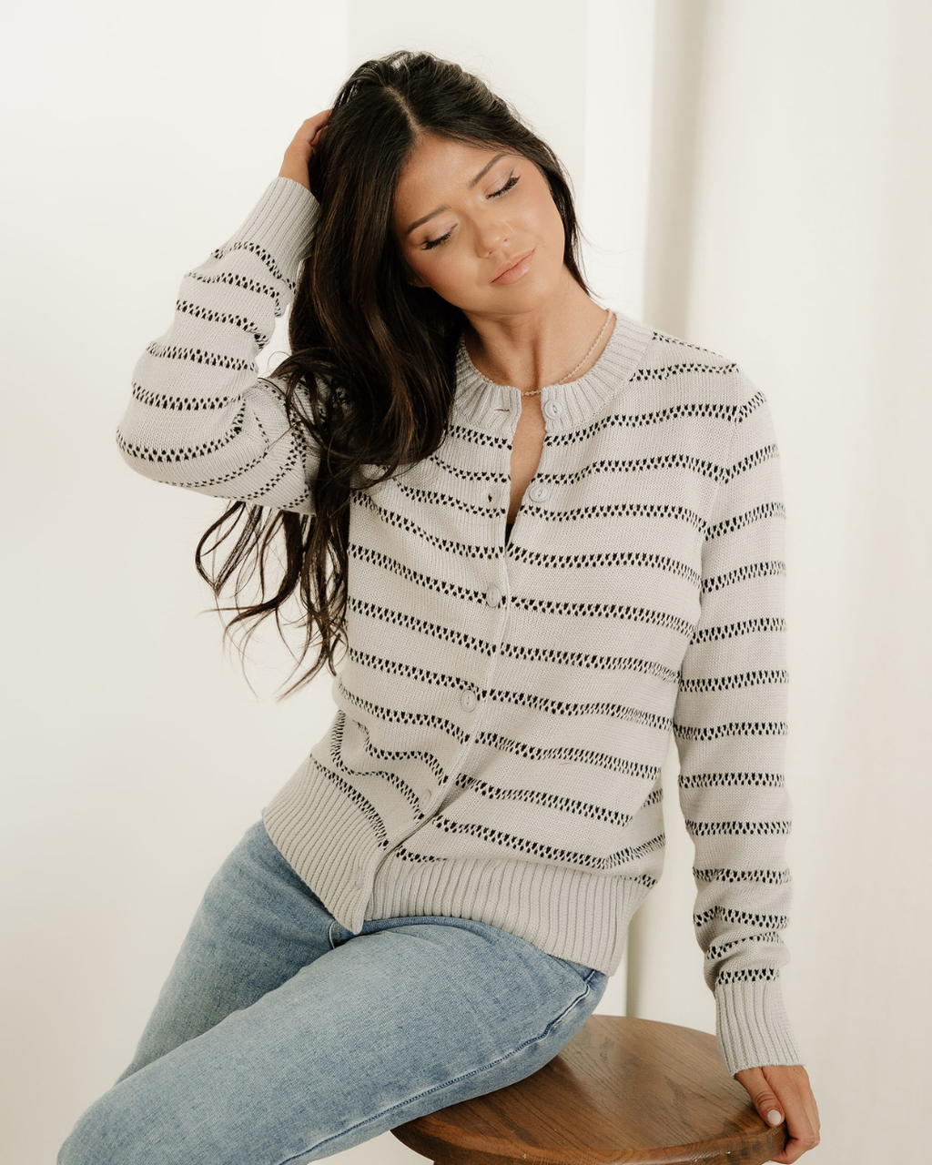 Ariana Button Front Ribbed Trim Short Cardigan