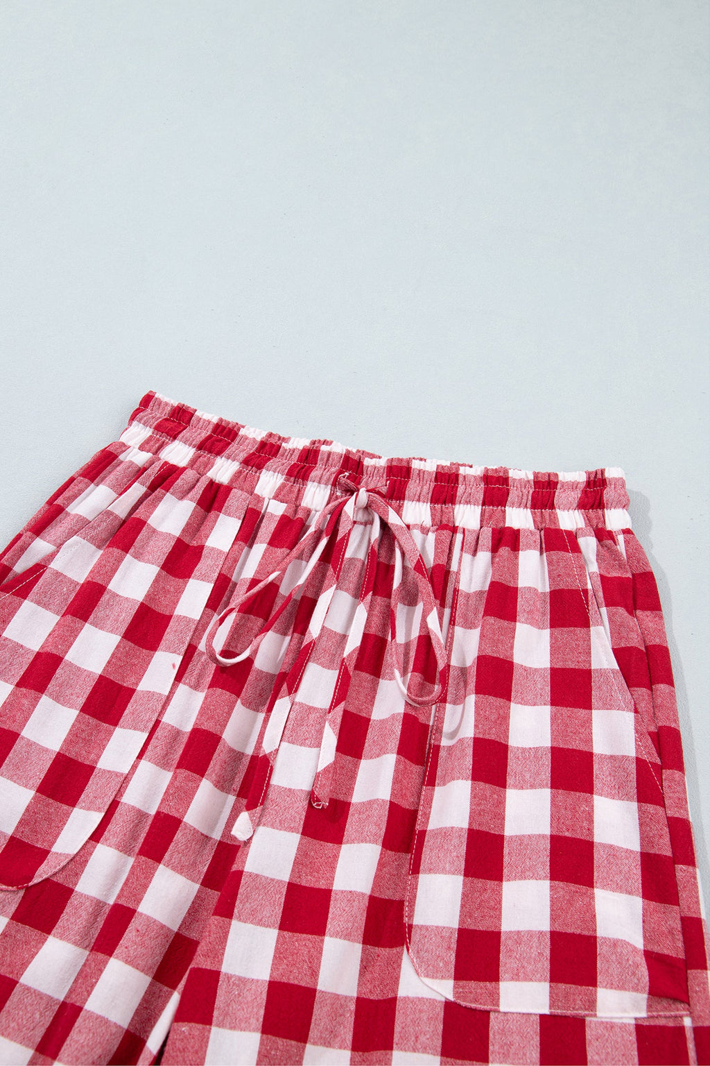 Gingham Tie Elastic Waist Shift Pants
