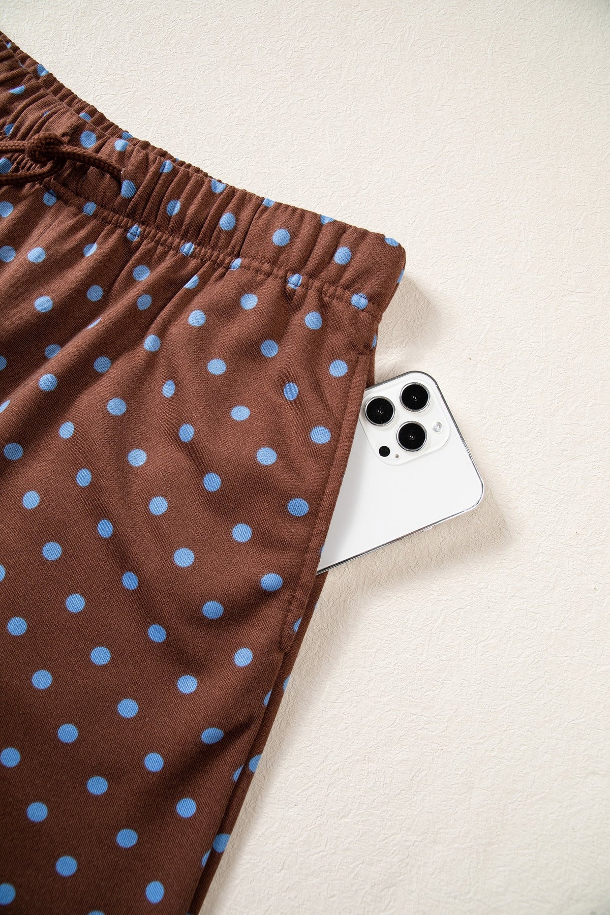 Jane Polka Dot Drawstring Wide Leg Long Sleeve Top Pant Set