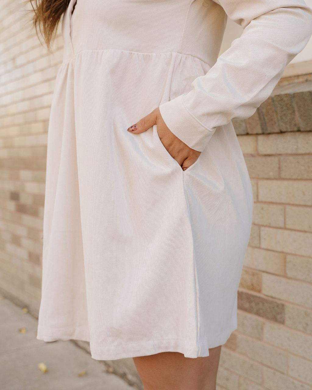 Abigail Corduroy Half Button Collared Long Sleeve Mini Dress