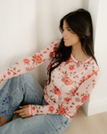 Rose Semi Sheer Crew Neck Long Sleeve Mesh Layering Top