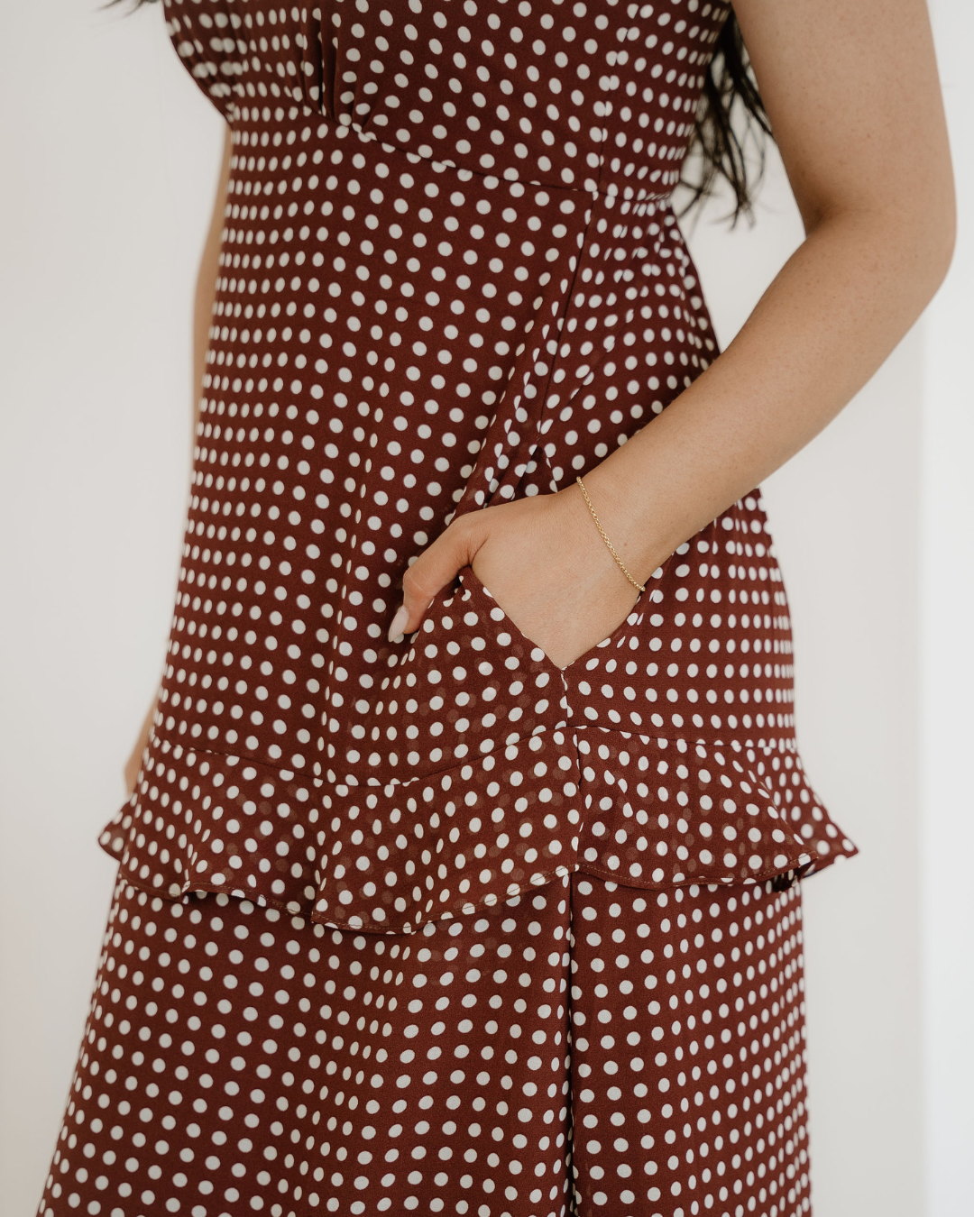Irene Polka Dot Print Backless Ruffled Tiered Maxi Dress
