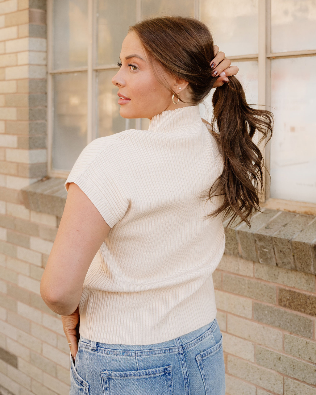 Mya Pocket Ribbed Knit Short Sleeve Sweater