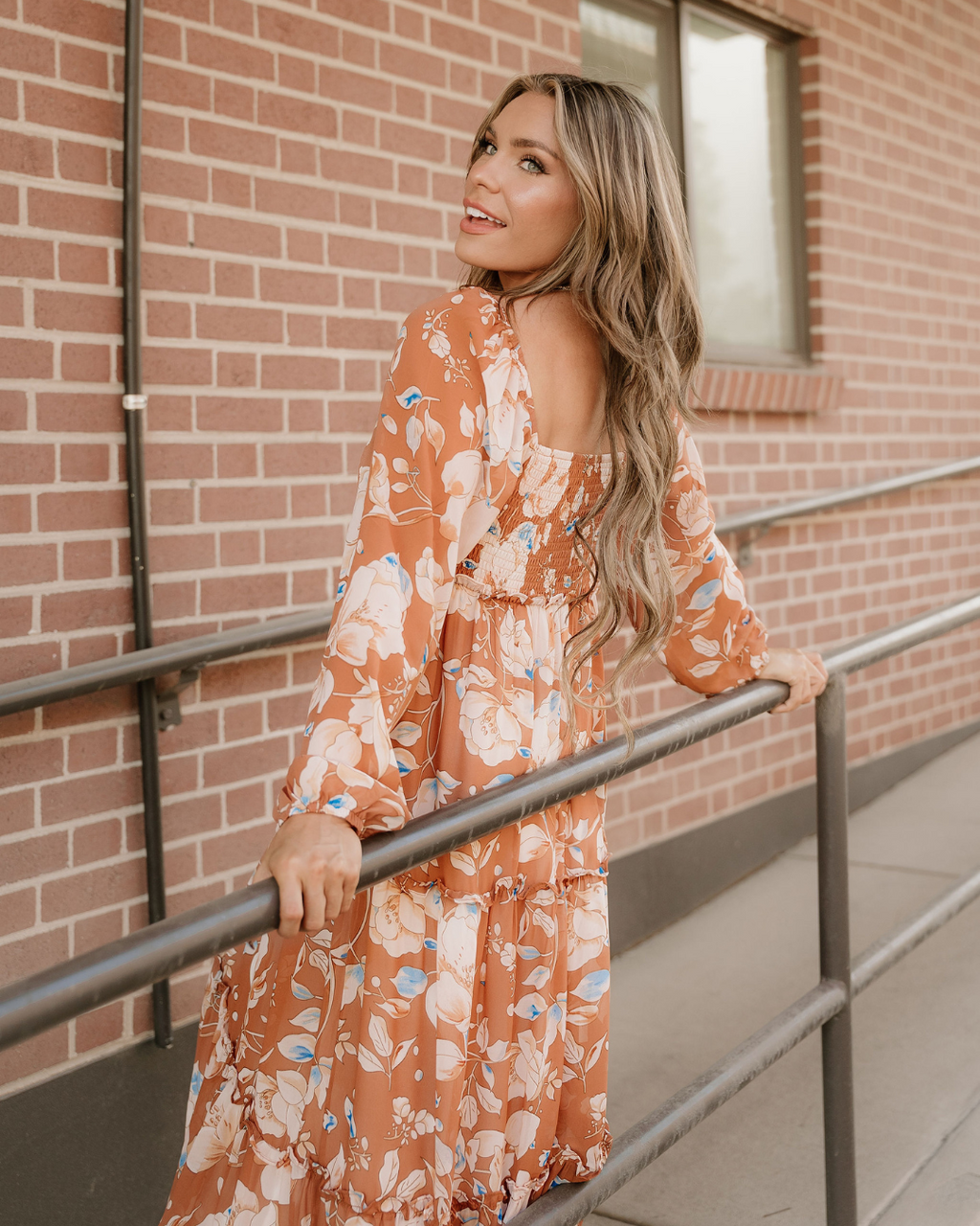 Felicity Shirred Square Neck High Waist Maxi Dress