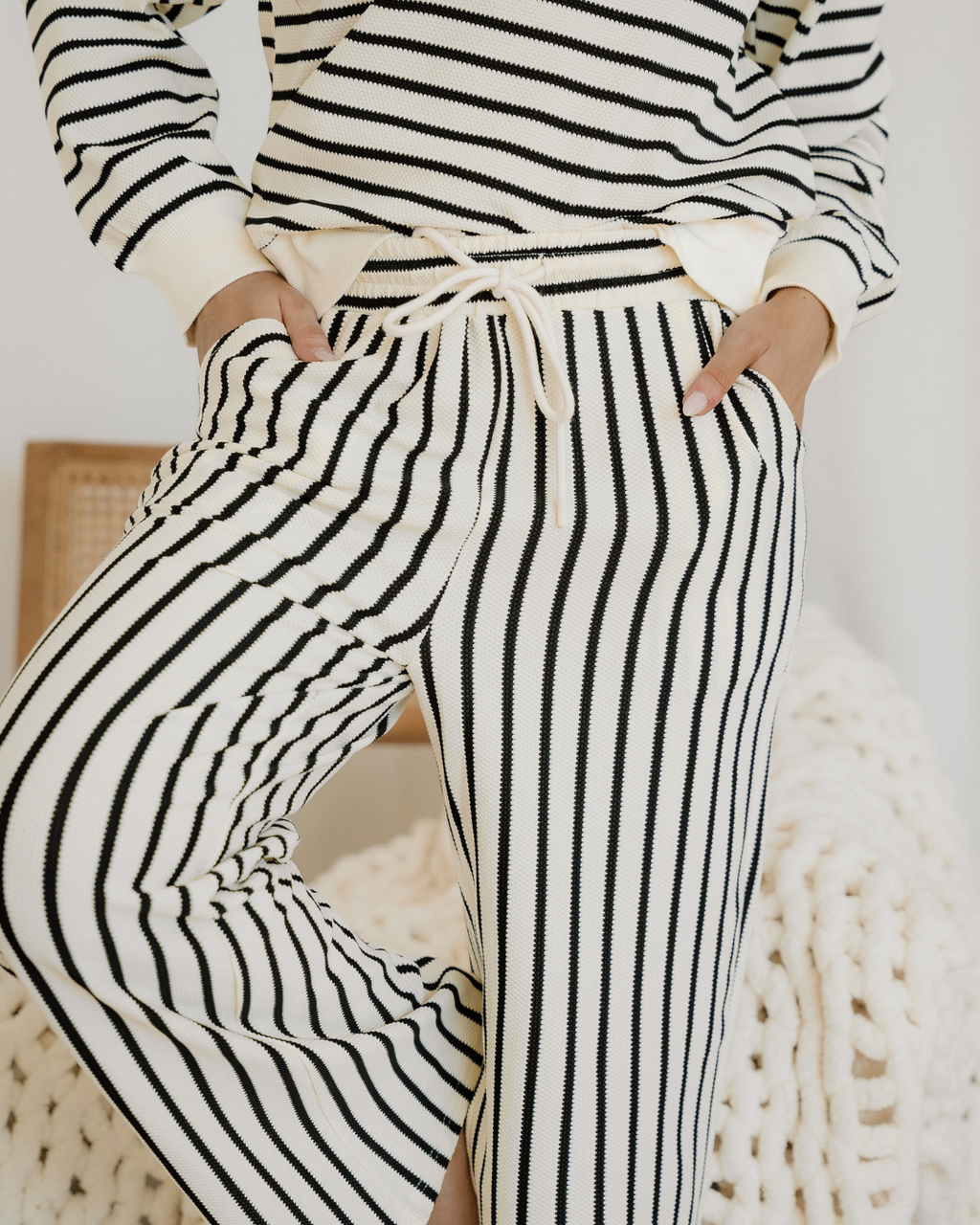 Talia Ruffle Trim Drop Shoulder Top Drawstring Loose Pant Set