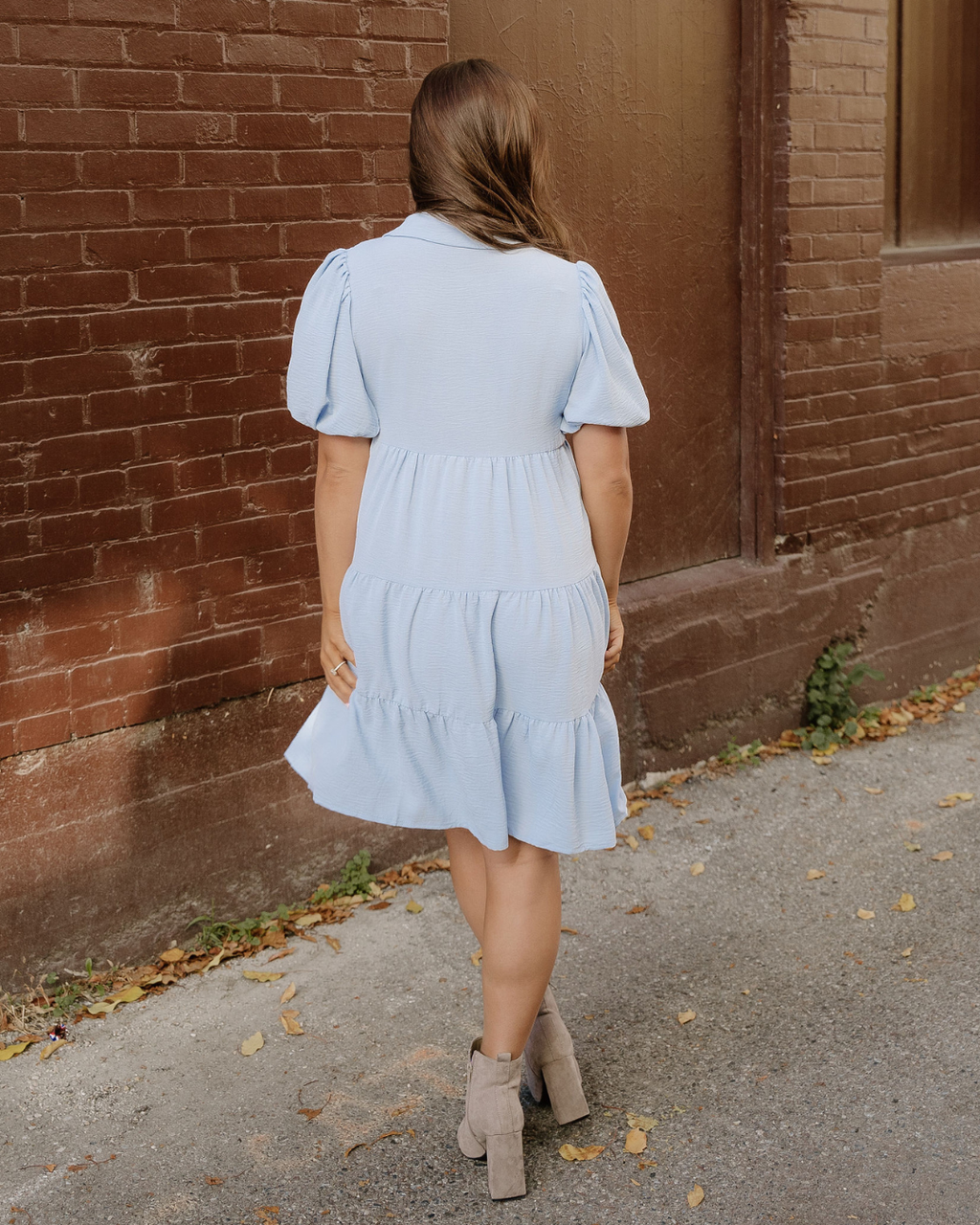 Mimi Button Up Short Puff Sleeve Tiered Shift Dress