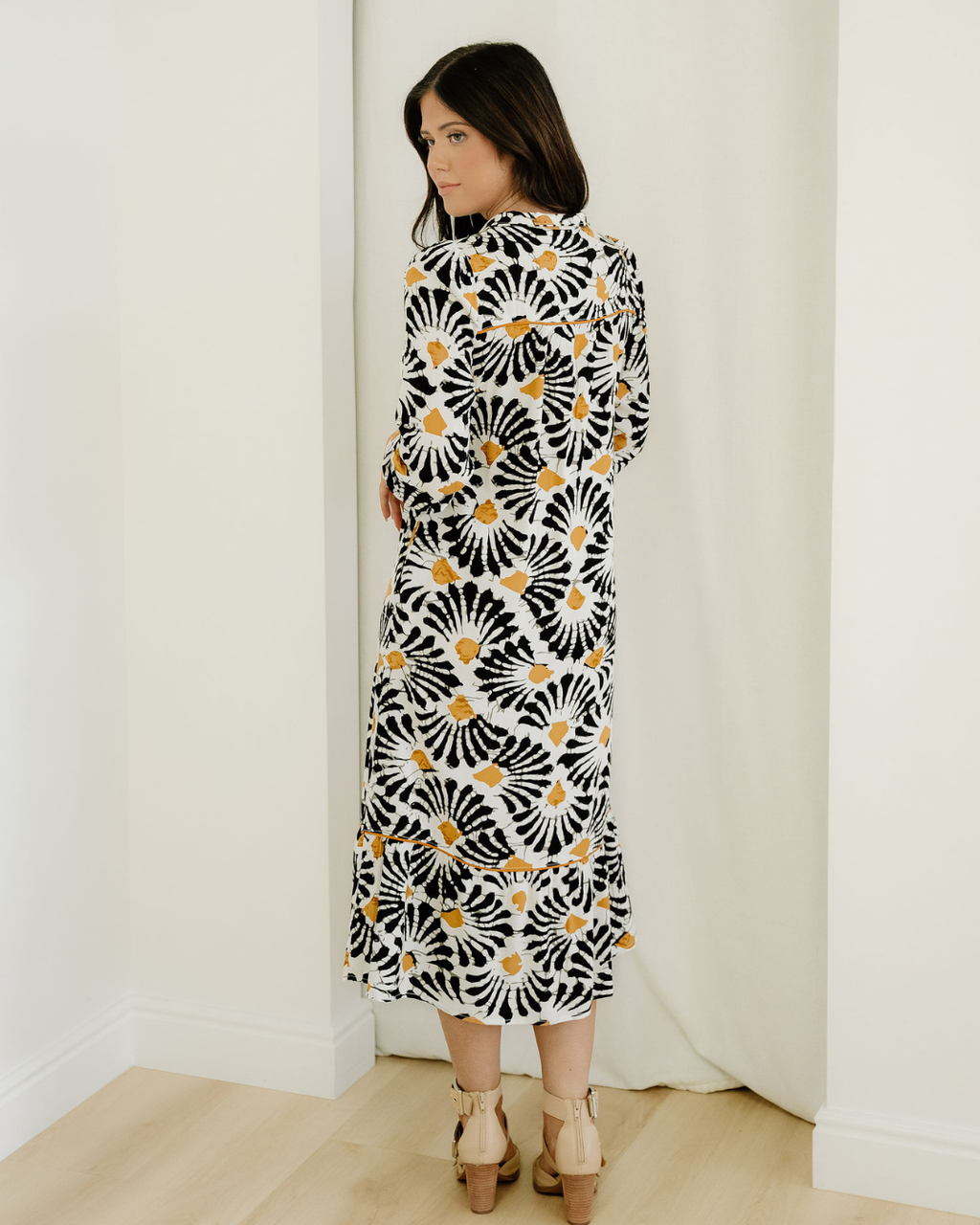 Lucille Split V Neck Long Dress with Sleeves