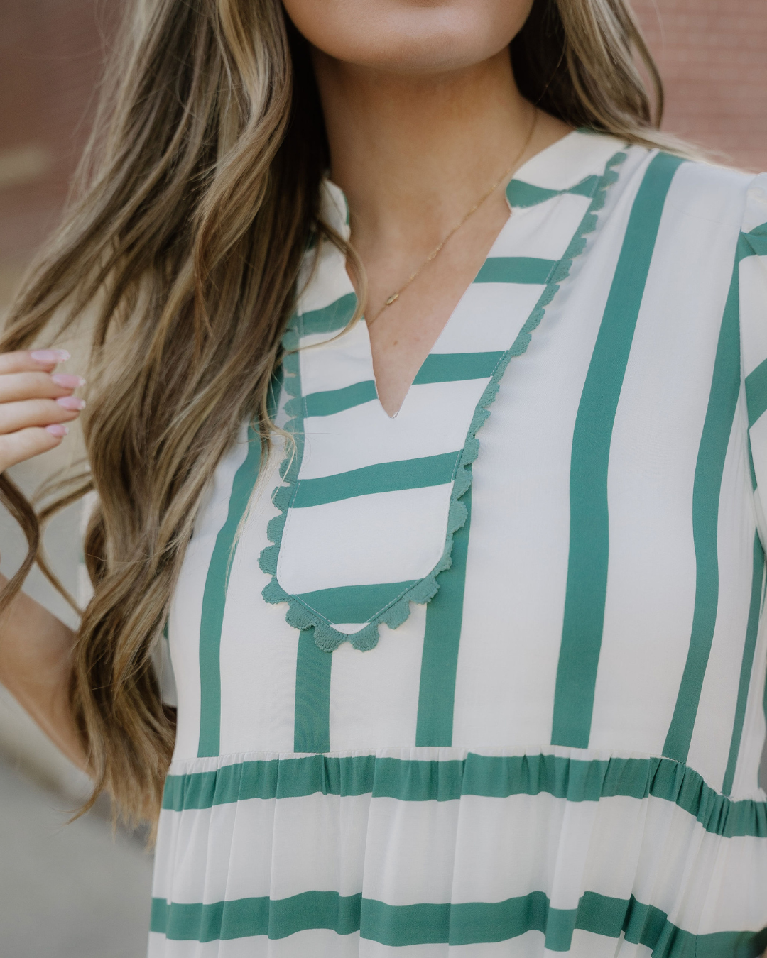 Tiffany Ricrac Trim Notched Neck Half Sleeve Vacation Dress