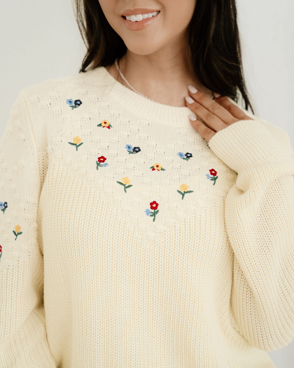 Gemma Flower Embroidered Detail Casual Sweater