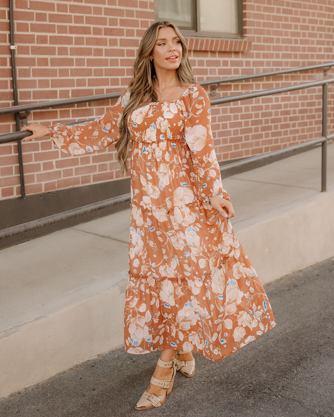 Felicity Shirred Square Neck High Waist Maxi Dress