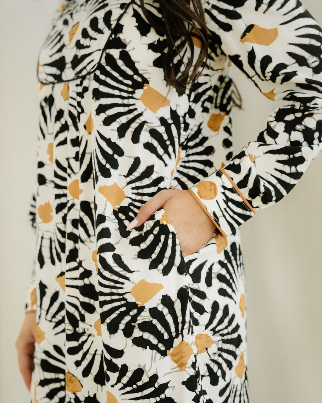 Lucille Split V Neck Long Dress with Sleeves