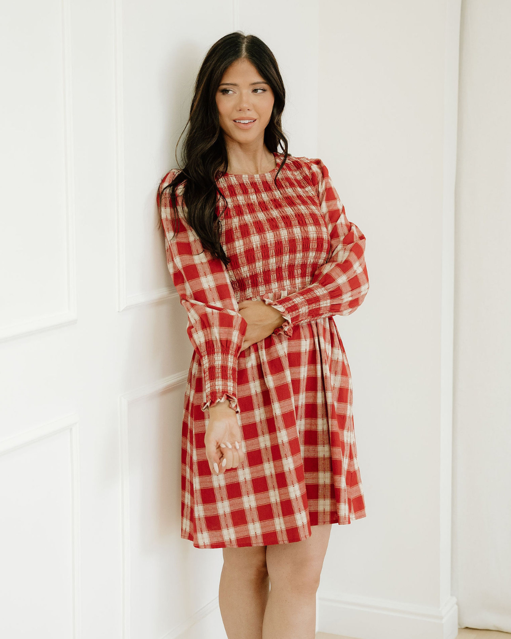Presley Plaid Print Smocked Puff Sleeve Mini Dress