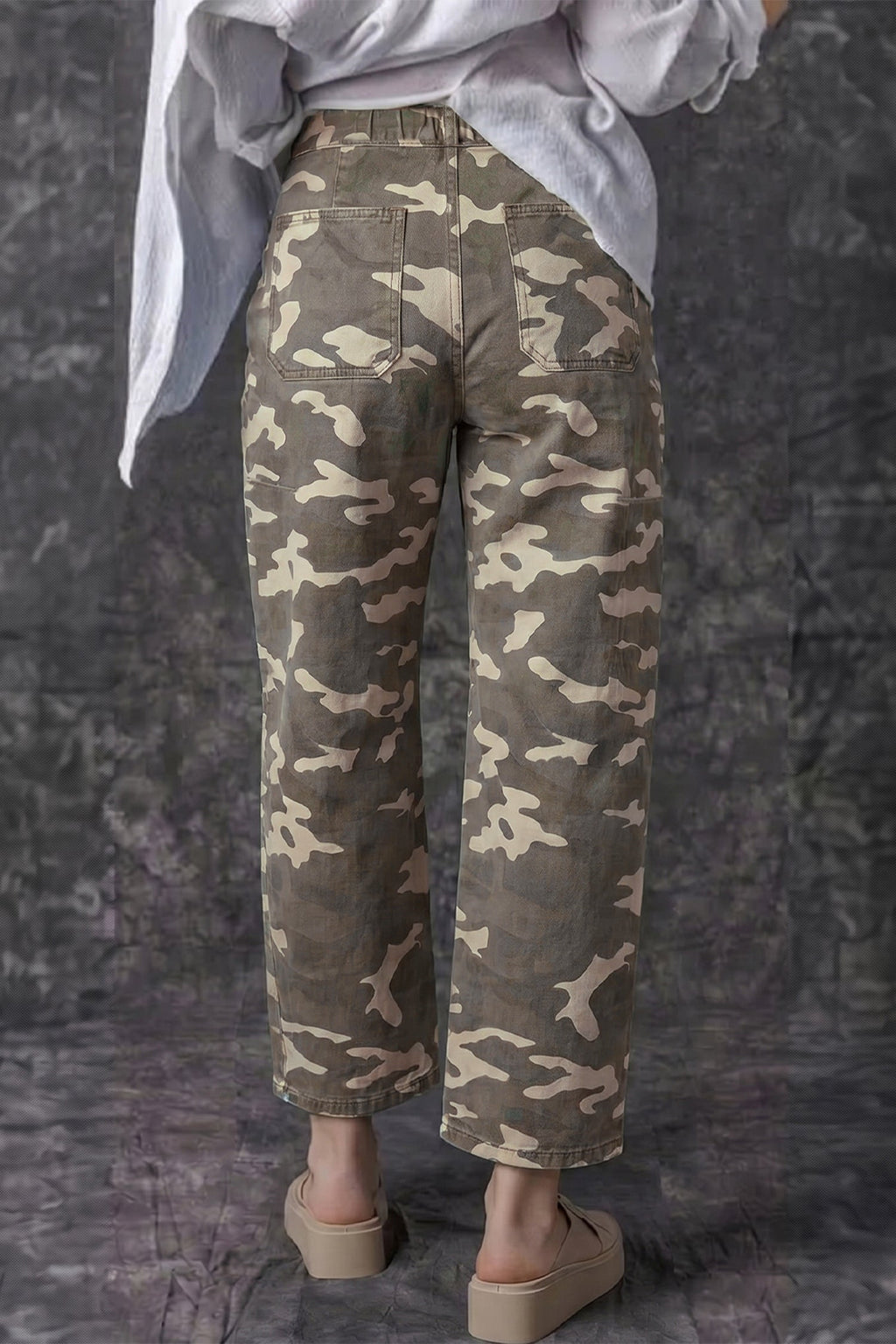Collins Drawstring Elastic Waistband Pocketed Barrel Jeans