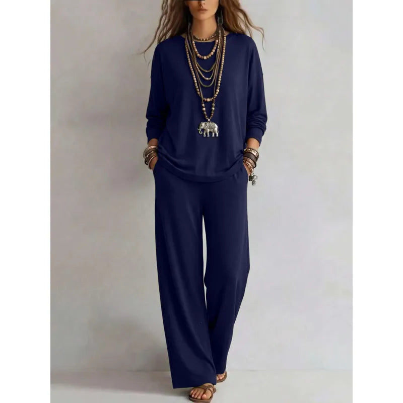 Women's Batwing-Sleeve Oversized Top & Wide-Leg Pants Set