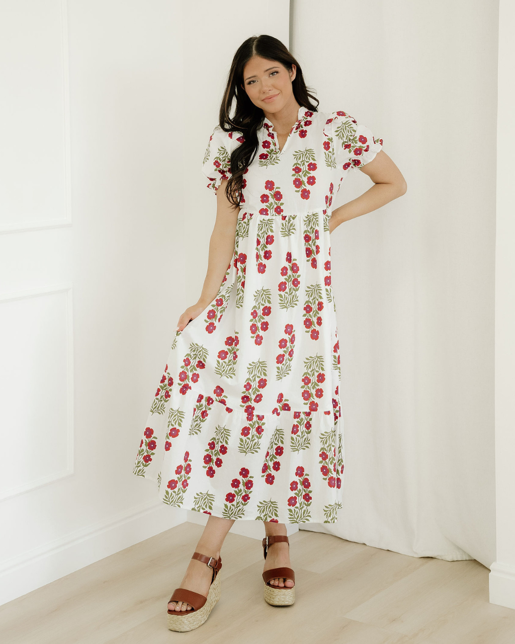 Kali Short Bubble Sleeve Tiered Maxi Dress