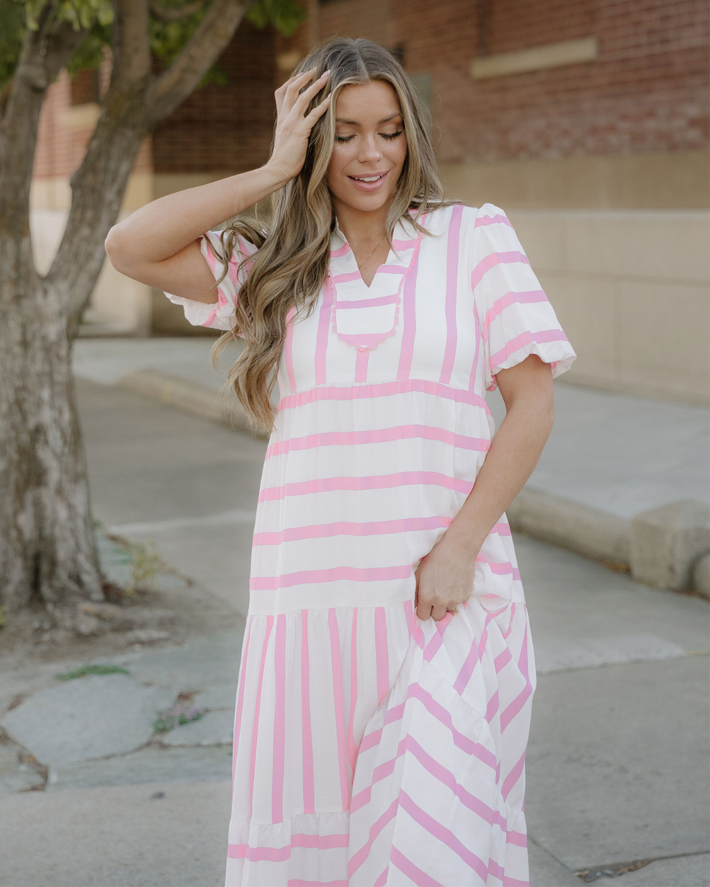 Tiffany Ricrac Trim Notched Neck Half Sleeve Vacation Dress