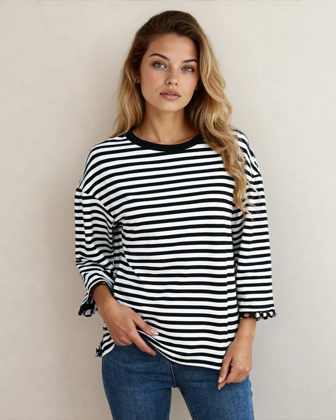 Amira Lace Trim Bell Sleeve Top - Black