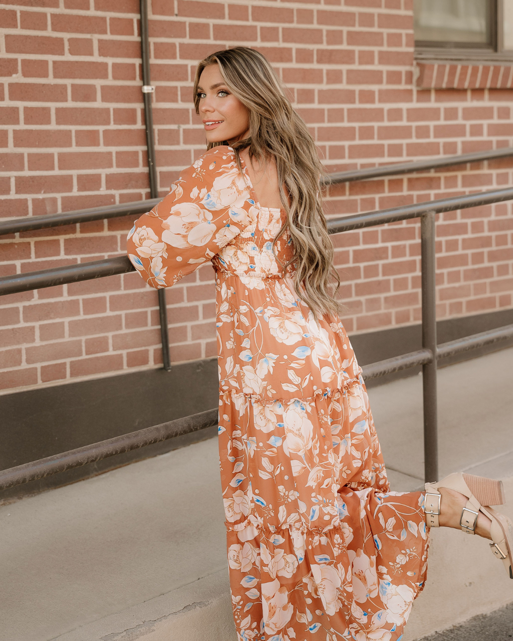 Felicity Shirred Square Neck High Waist Maxi Dress