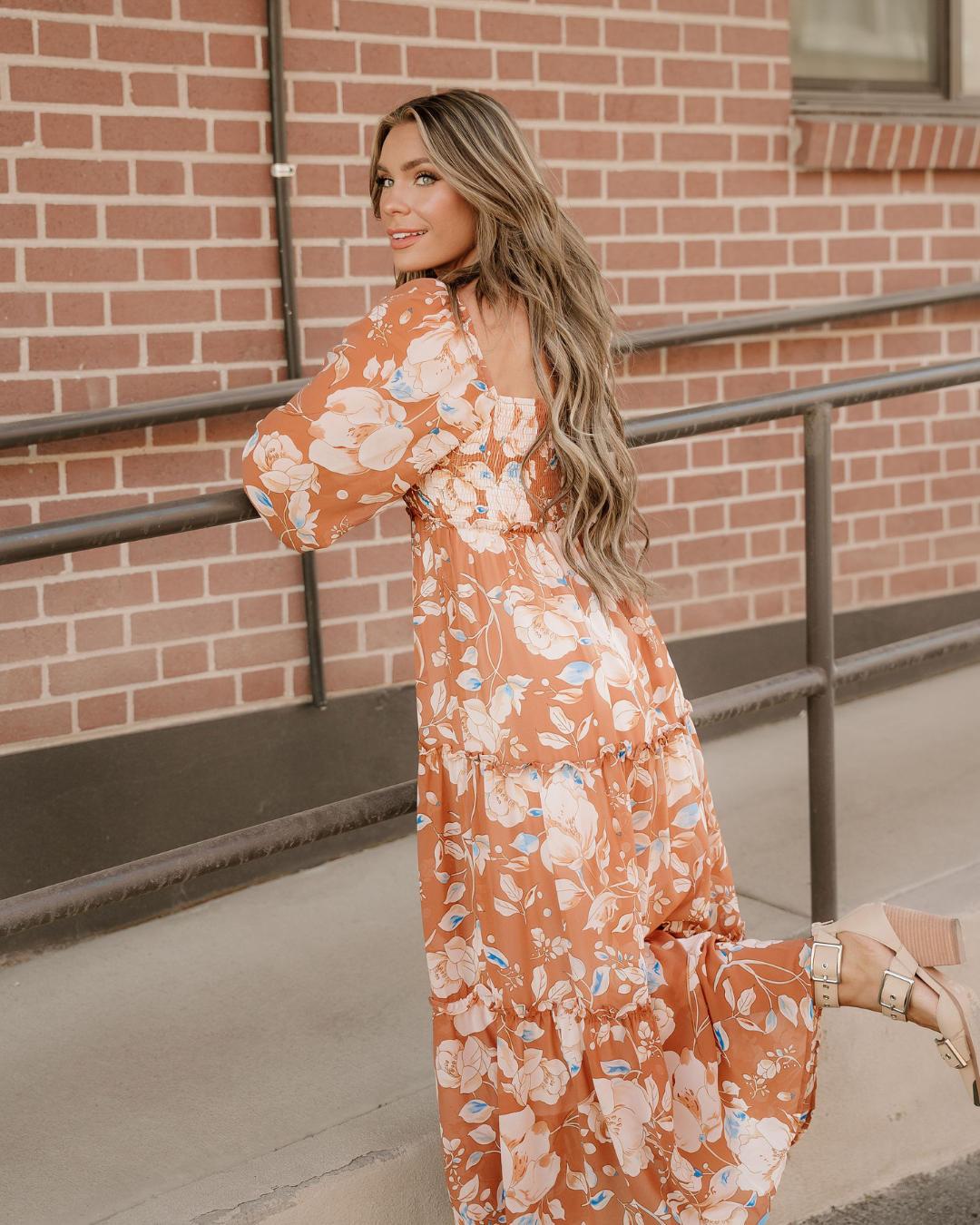 Felicity Shirred Square Neck High Waist Maxi Dress