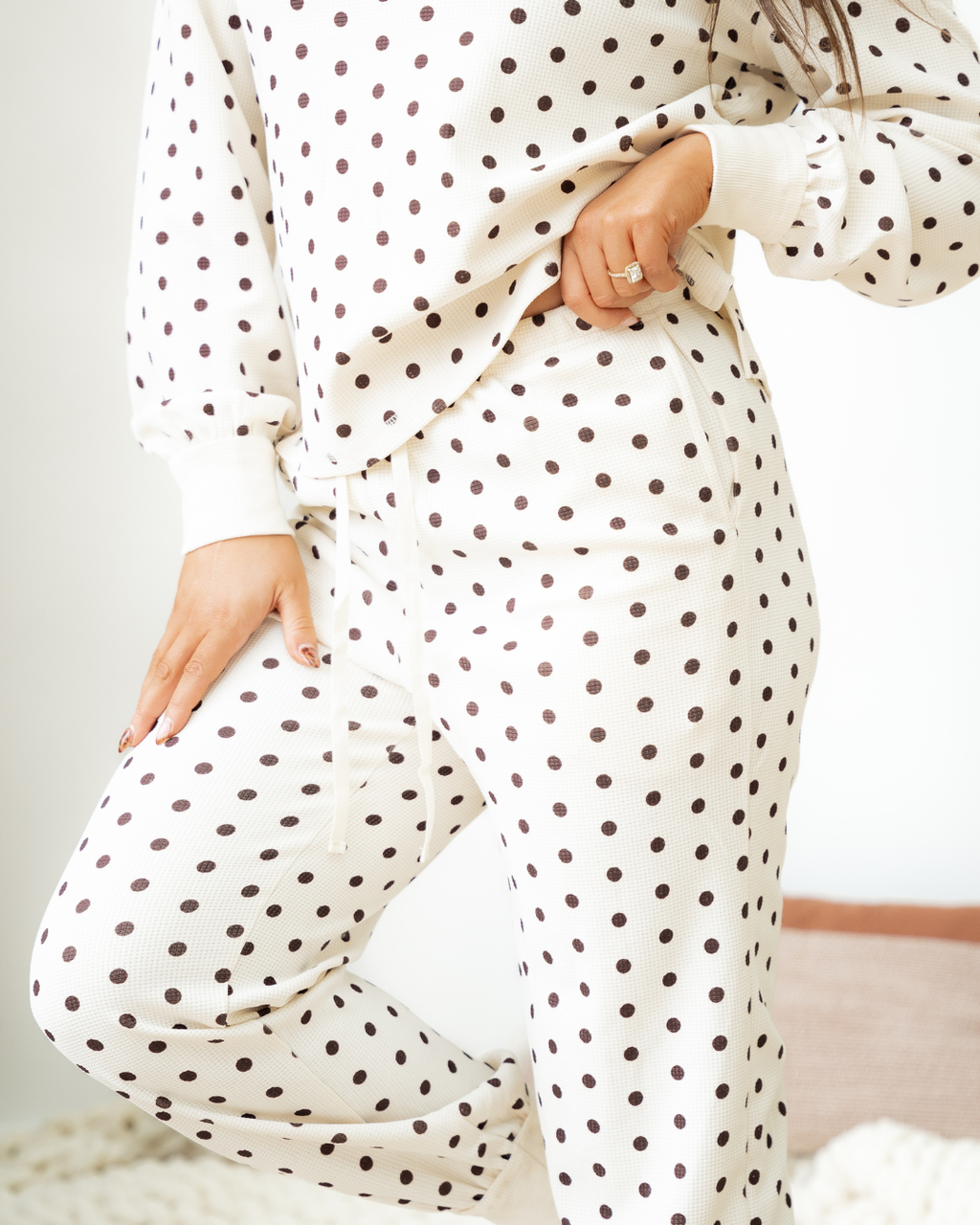 Liliana Polka Dot Print Pullover Drawstring Jogger Pants Pajama Set