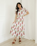 Kali Floral Short Bubble Sleeve Tiered Maxi Dress - Beige
