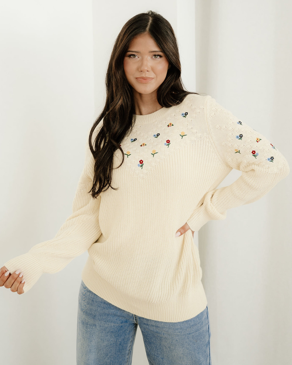Gemma Flower Embroidered Detail Casual Sweater